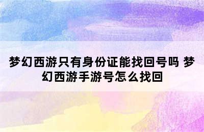 梦幻西游只有身份证能找回号吗 梦幻西游手游号怎么找回